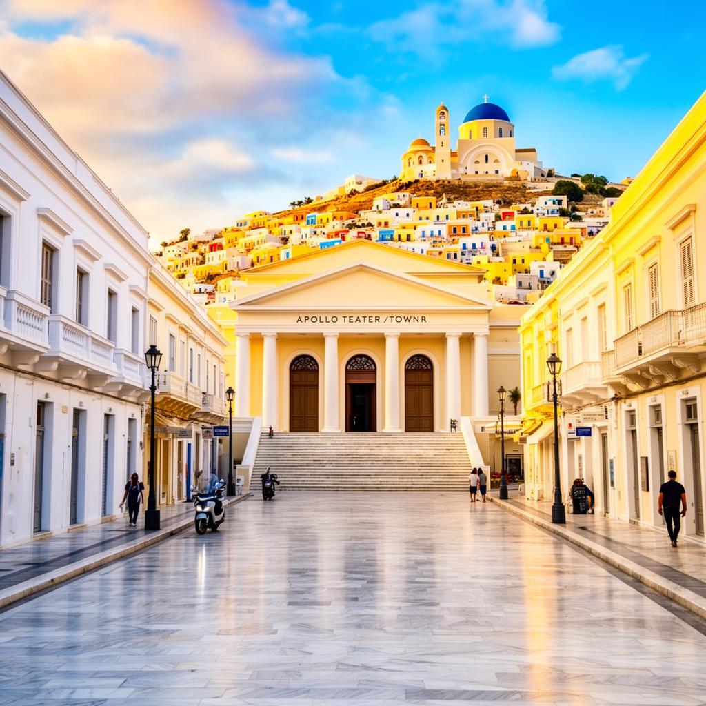 Ermoupolis, Syros — historic marble street leading to the Apollo Theatre