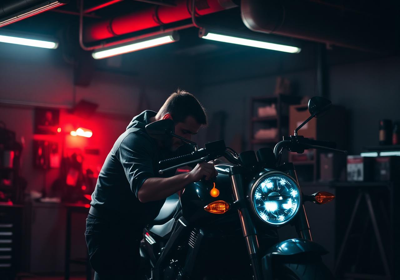 Certified mechanic working on a motorcycle
